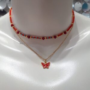 Collier couleur Or Perles de Résine multicolores Acier Inoxydable Qui résiste à l’eau sans changer de couleur Ne procure pas d’allergie Longueur 40 cms + 5 cms de rallonge